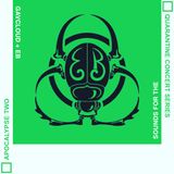 An illustration of the Erykah Badu scarab against a green backround with artist and album titles rotated 90º on both the left and right margins.