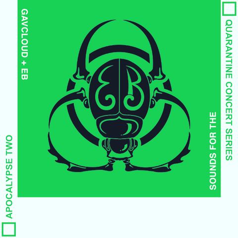 An illustration of the Erykah Badu scarab against a green backround with artist and album titles rotated 90º on both the left and right margins.