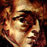 A distorted version of a famous portrait of Chopin by Eugène Delacroix.