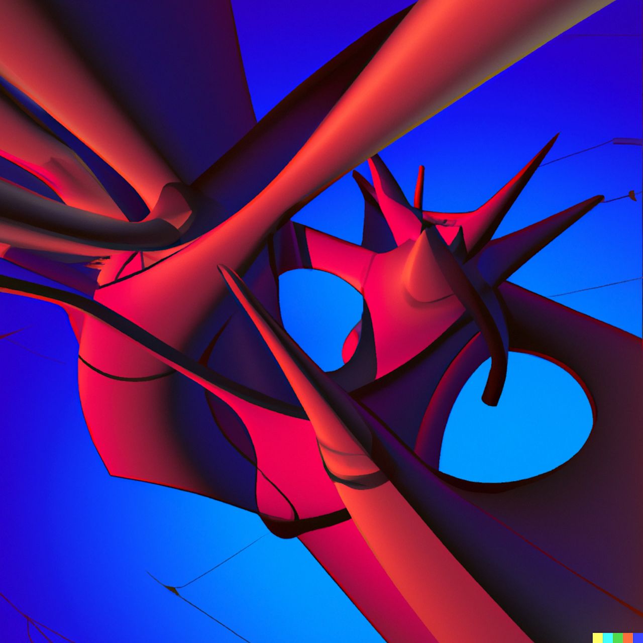 An abstract digital image generated by DALL·E 2, showing a visualization of infrapuncture, hyper stylized and showing how small-scale interventions have a catalytic effect on the whole.