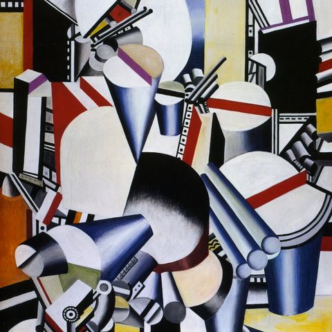 An abstract, cubist painting by Fernand Léger, depiciting vaugely machinic and mechanical forms.